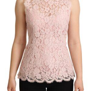 Pink Floral Lace Sleeveless Tank Blouse Top