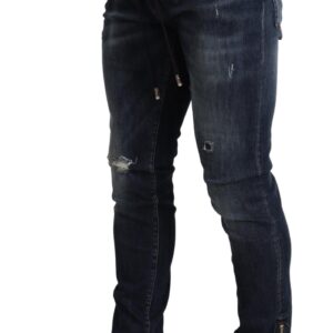 Blue Cotton Stretch Tattered Denim Jeans