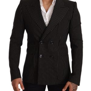 Black White Striped Slim Fit Coat Blazer