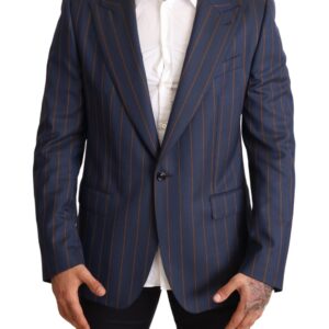 Blue Striped Wool Slim Fit Blazer Jacket