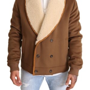 Brown Double Breasted Shearling Coat Jacket