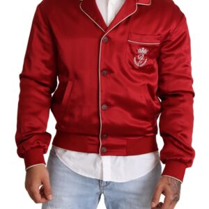 Red Silk Button DG Logo Bomber Jacket