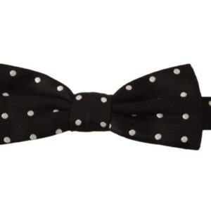 Black White Polka Dot Silk Adjustable Neck Papillon Bow Tie