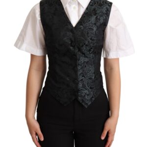 Black Jacquard Floral Waistcoat Vest Green