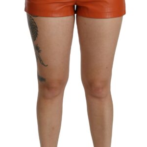 Orange Leather High Waist Hot Pants Shorts