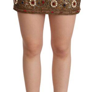 Gold Crystal Jacquard High Waist Skirt
