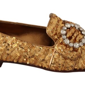 Gold Sequin Crystal Flat Women Loafers Shoes