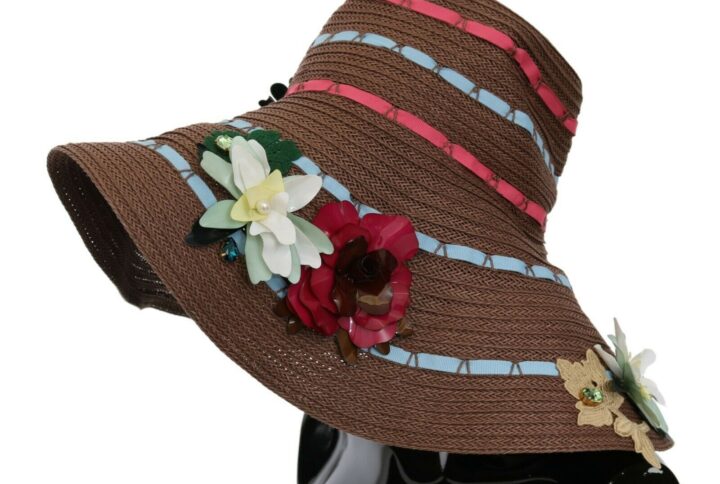 Brown Knitted Straw Floral Hat - Jag Couture London