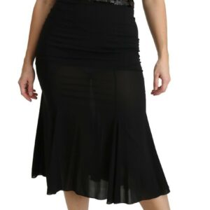 Black Mermaid High Waist Midi Silk Skirt