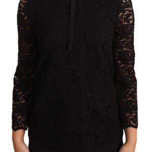 Black Floral Lace Nylon Blouse Top