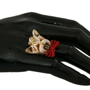 Beige Dog Pet Branded Accessory Gold Brass Resin Ring