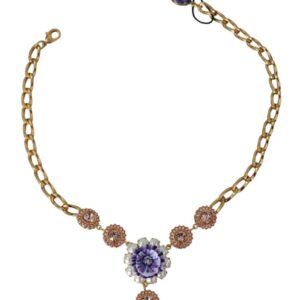 Pink Gold Brass Crystal Purple Pearl Pendants