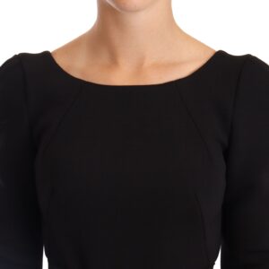Black Wool Stretch Sheath Open Back Dress