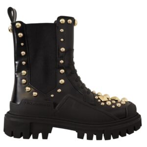 Black Leather Studded Combat Boots