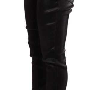 Black Silver Lurex Thread Cotton Stretch Pants