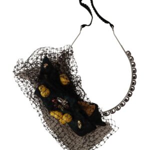 Silver Tiara Crystals Fruits Black Mesh Diadem Headband