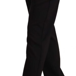 Black Mid Waist Skinny Trouser Wool Pants