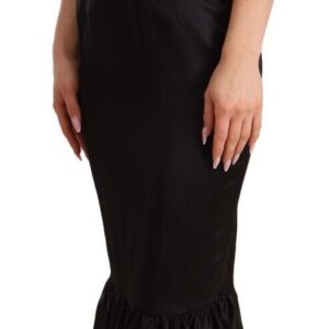 Black Silk Stretch Sheath Mermaid Midi Dress