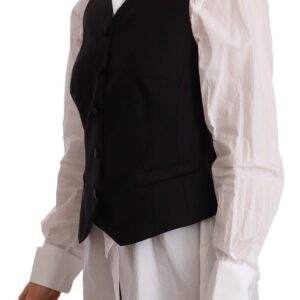 Black Button Down Sleeveless Vest Viscose Top