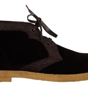 Brown Velvet Exotic Leather Boots