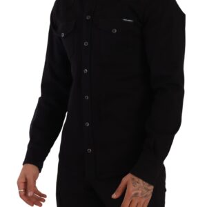 Black Slim Cotton Denim Stretch Shirt