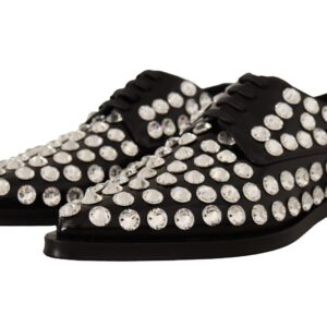 Black Leather Crystals Lace Up Formal Shoes