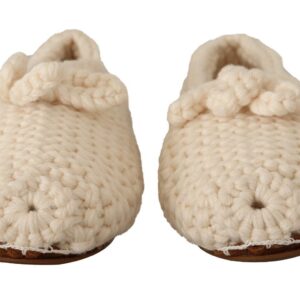 White Slip On Ballerina Flats Wool Knit Shoes
