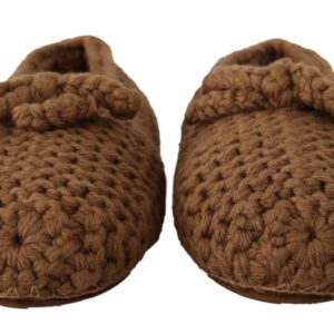 Brown Slip On Ballerina Flats Wool Knit Shoes