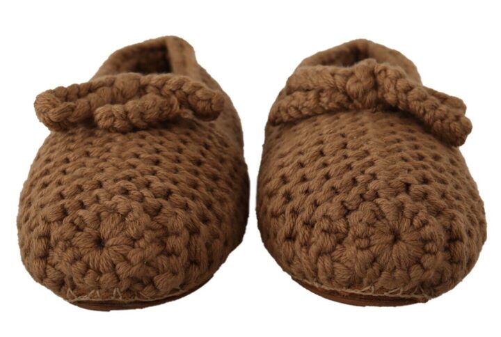 Brown Slip On Ballerina Flats Wool Knit Shoes | Jag Couture London – New York