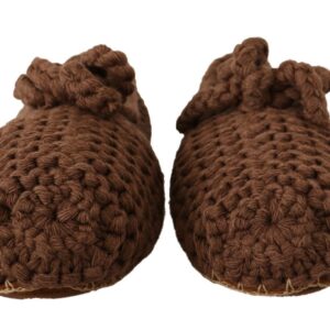 Brown Slip On Ballerina Flats Wool Knit Shoes