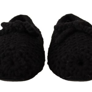 Black Slip On Ballerina Flats Wool Knit Shoes