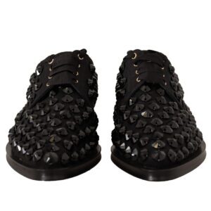 Black Lace Up Studded Formal Flats Shoes