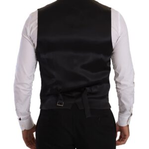 Black Striped Wool Silk Waistcoat Vest