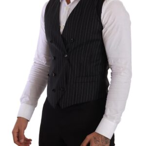 Gray Striped Double Breasted Waistcoat Vest
