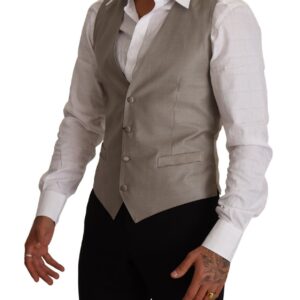 Beige Wool Single Breasted Waistcoat Vest