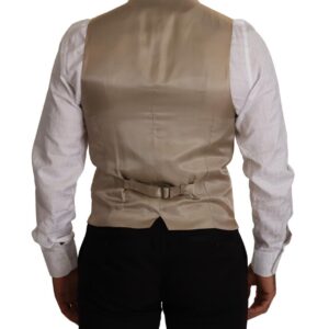 Beige Cotton Silk Slim Fit Waistcoat Vest