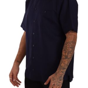 Navy Blue Button Down Short Sleeves Shirt