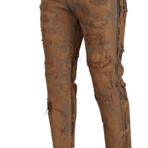 Brown Distressed Cotton Regular Denim Jeans
