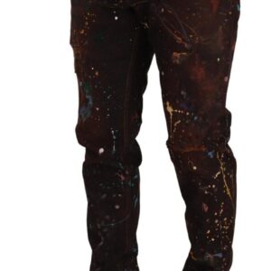 Brown Splash Color Cotton Regular Denim Jeans