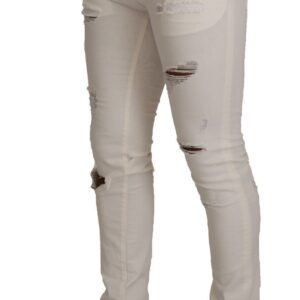 White Tattered Skinny Cotton Men Denim Jeans