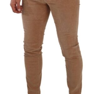 Brown Corduroy Cotton Skinny Slim Fit Jeans