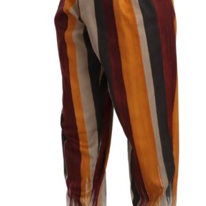 Multicolor Striped Cotton Tapered Trouser Pants