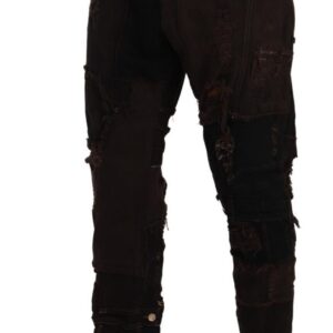 Brown Cotton Distressed Regular Denim Jeans