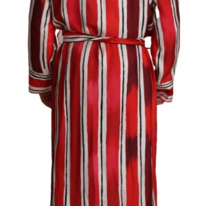 Red White Striped Silk Mens Night Gown Robe