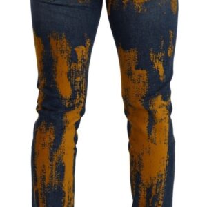 Blue Yellow Dye Cotton Skinny Men Denim Jeans