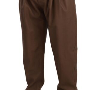 Brown Leather Tapered High Waist Pants