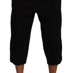 Black Cotton Torero Cropped Short Trouser Pants