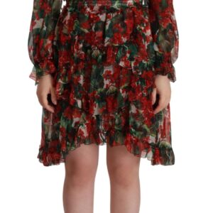 Multicolor Red Floral Silk Long Maxi Dress