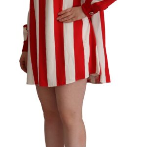 White Red Stretch Mini Shirt Gown Dress