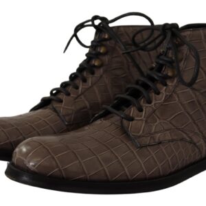 Gray Crocodile Leather Derby Boots